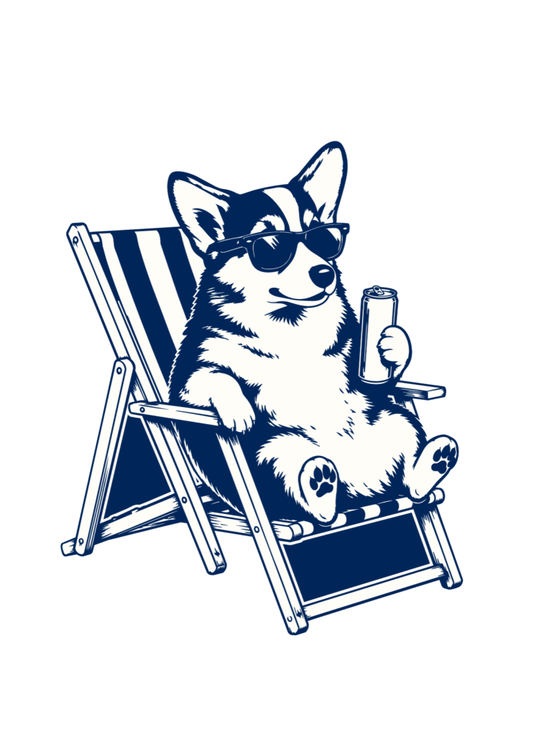 Corgi Pembroke na cadeira de praia